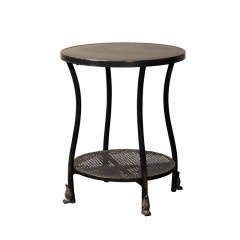 BLACK METAL SIDE TABLE RATTAN PRINT SHELF 